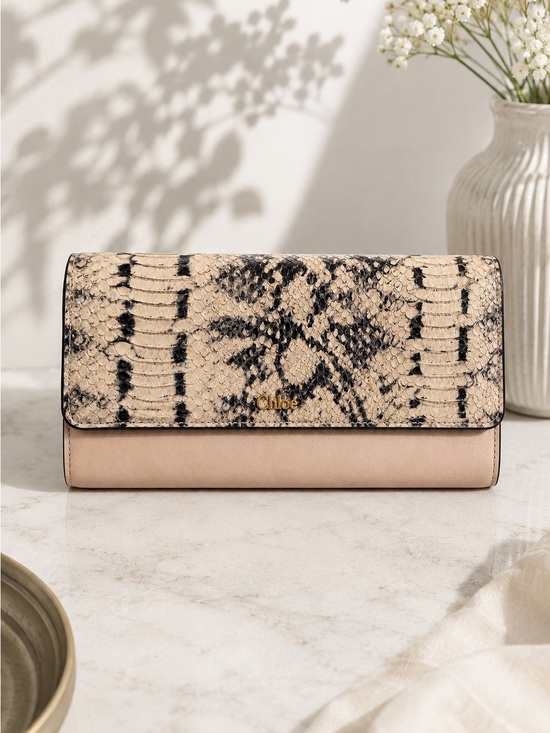 Coach Handbags - Coach Snakeskin Print Leather Flap Wallet Nude Beige Long Continental Wallet